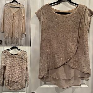 Set of 3 Beige and Cream Knit Tops Collection